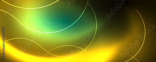 Shiny neon lines template - northern lights glowing blur lines. Futuristic style glow neon 80s disco club or night party techno template