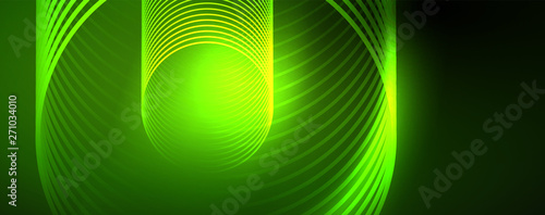 Shiny neon lines template - northern lights glowing blur lines. Futuristic style glow neon 80s disco club or night party techno template