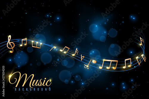 Music note poster. Musical background, musical notes swirling. Jazz album, classical symphony concert announcement vector concept