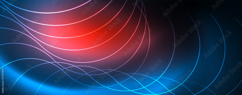 Trendy neon blue abstract design with waves and circles. Neon light glowing effect. Abstract digital background. Trendy neon blue abstract design with waves and circles. Neon light glowing effect. Abstract digital background.