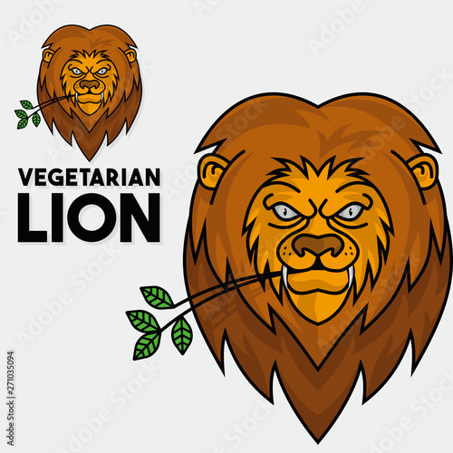 lion vegetarian logo, lion head logo vector icon ilustration