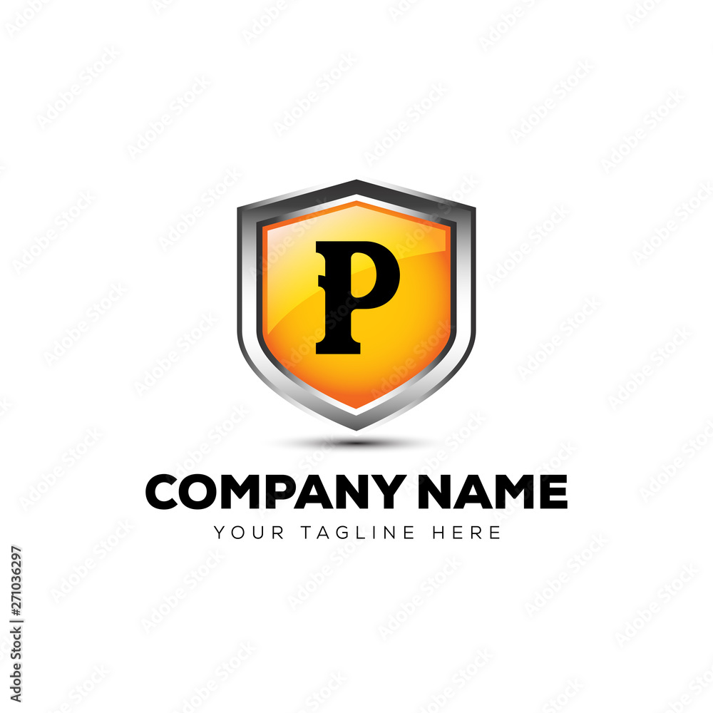 Letter P Shield Logo 3D vector template security company Letter P Shield Logo 3D vector template security company