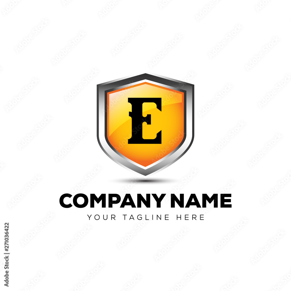 Letter E Shield Logo 3D vector template security company Letter E Shield Logo 3D vector template security company