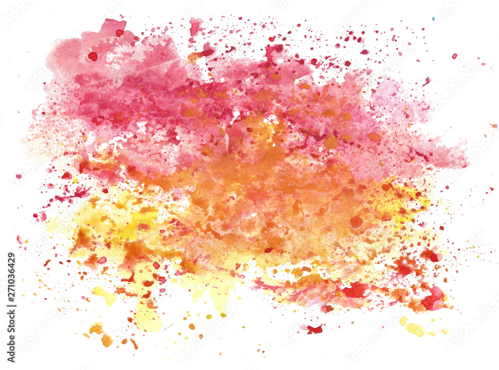 Abstract red and yellow watercolor background. Handdraw color splashing