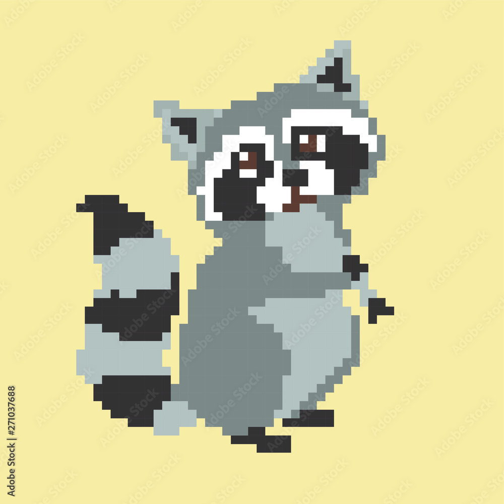 Vector Illustration of cartoon raccoon - Pixel design Vector Illustration of cartoon raccoon - Pixel design