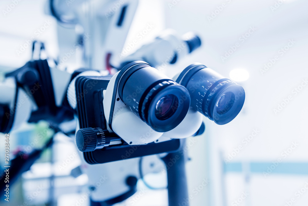 Fototapeta premium Modern microscope for operations in surgery room at the hospital.