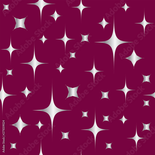 Seamless pattern with shining silver stars on red background