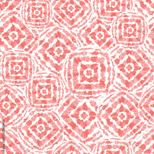 Vector coral pink shibori diamond and squares overlap pattern. Suitable for textile, gift wrap and wallpaper. photo
