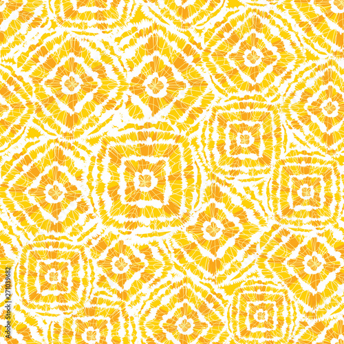 Vector yellow and white shibori diamond and squares overlap pattern. Suitable for textile, gift wrap and wallpaper.