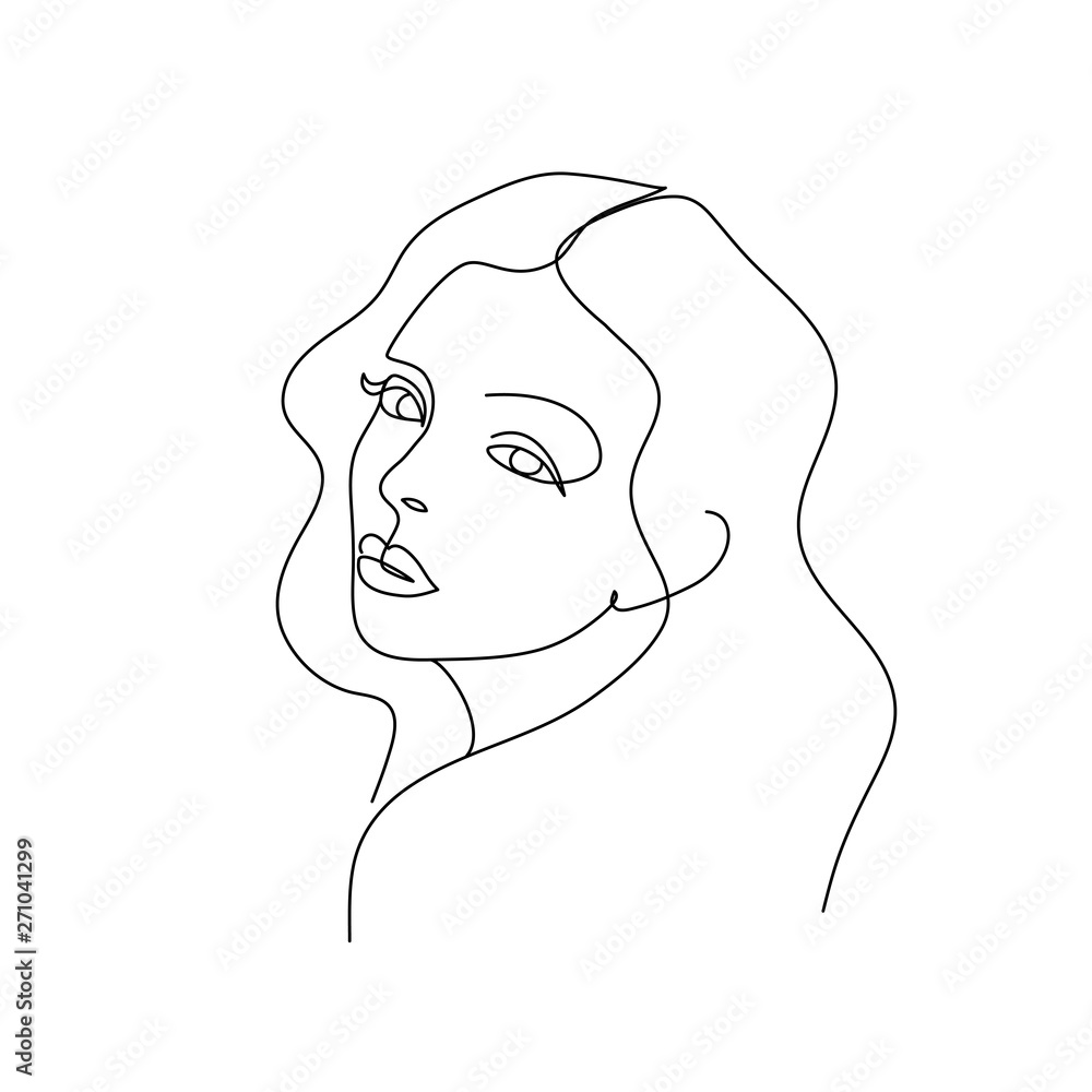 Beauty Abstract Woman Face. Minimalist Line Drawing Art. Continuous Line.  Editable Line. Stock Vector | Adobe Stock