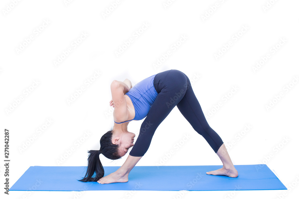 Obraz premium Beautiful Asia girl practicing yoga on isolated white background : Concept practicing