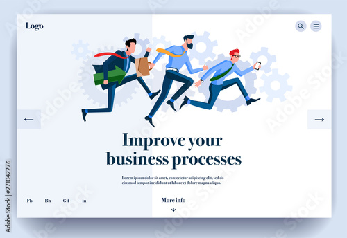 Web page flat design template for improve your business processes. Landing page online organization of working process. Modern vector illustration concept for website and mobile website development