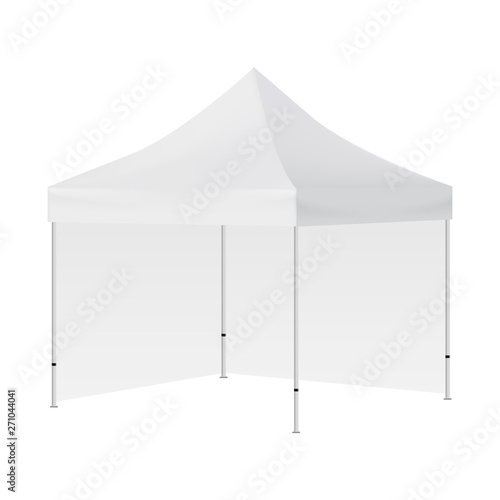 Blank square tent with two walls mockup isolated on white background - side view. Vector illustration