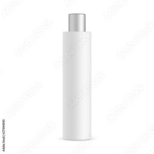 Shampoo bottle with metallic cap mockup isolated on white background. Vector illustration