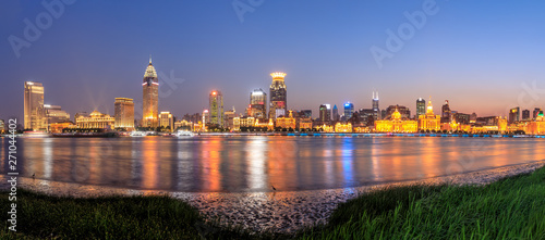 Beautiful city skyline night scene at the Bund Shanghai