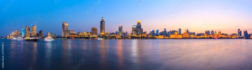 Beautiful city skyline night scene at the Bund,Shanghai