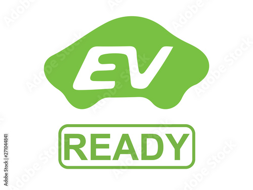 Illustration of a Electric Vehicle (EV Ready) Operation Indicator uses in electric cars or hybrid vehicles. The writing EV is located inside a green car and a text READY is located under the green car