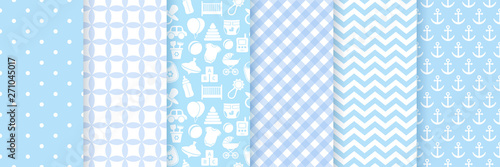 Baby boy pattern seamless. Baby shower backgrounds. Vector. Set blue pastel patterns for invitation, invite templates, cards, birth party, scrapbook in flat design. Cute illustration.