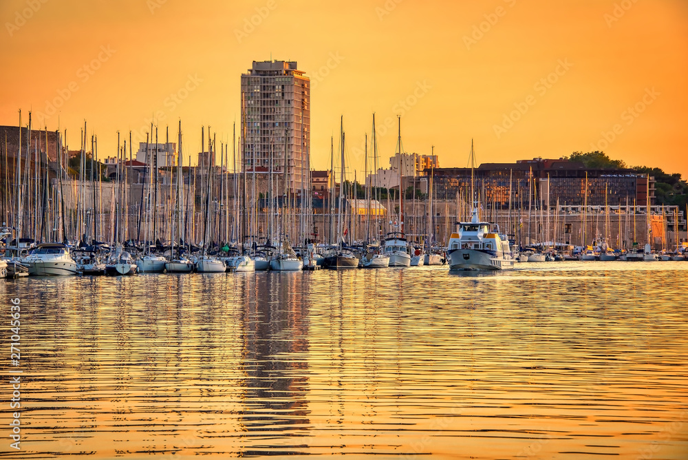 Old Port at Marseilles (Vieux-port de Marseilles) at sunset