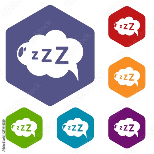 Snoring icons vector colorful hexahedron set collection isolated on white
