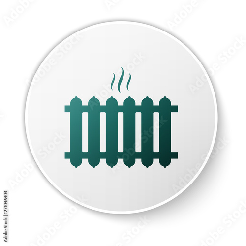 Green Heating radiator icon isolated on white background. Green circle button. Vector Illustration