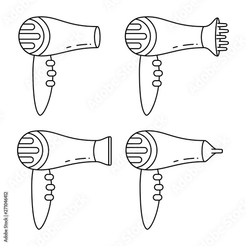 Line art black and white hairdryer set