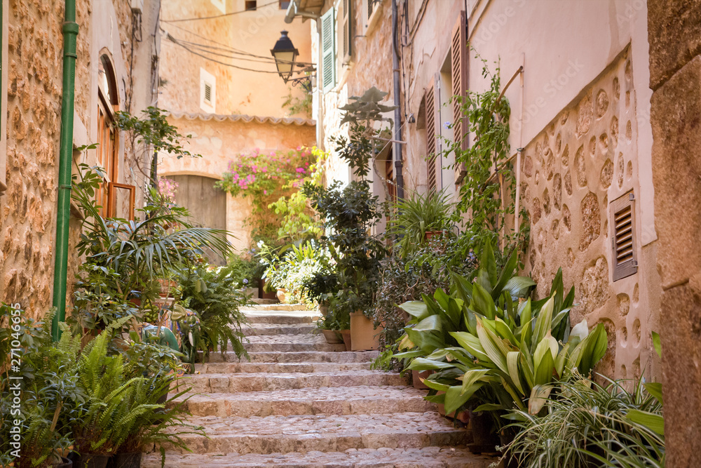 steep stairs street in mediterranean medieval town