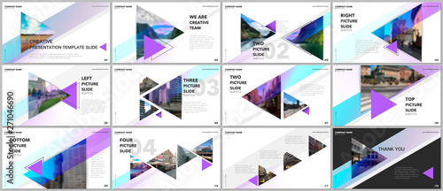 Minimal presentations design, portfolio vector templates with triangles and triangular elements. Multipurpose template for presentation slide, flyer leaflet, brochure cover, report, advertising.