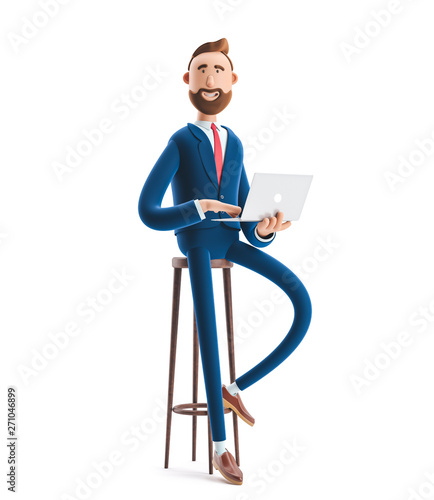 Fototapeta Naklejka Na Ścianę i Meble -  3d illustration. Portrait of a handsome businessman with laptop.