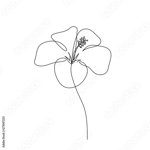 abstract hibiscus flower. Continuous line drawing. Minimalist botanic art