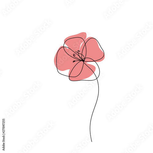 Poppy one line drawing icon. Continuous line art, Minimalist style. Editable line