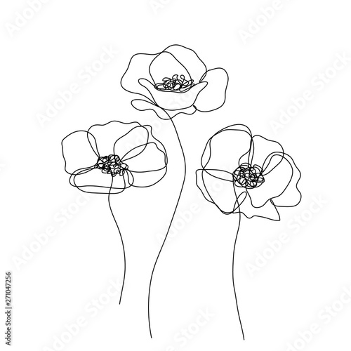 Abstract poppies flower. Continuous line drawing. Minimalist modern art. Editable line.