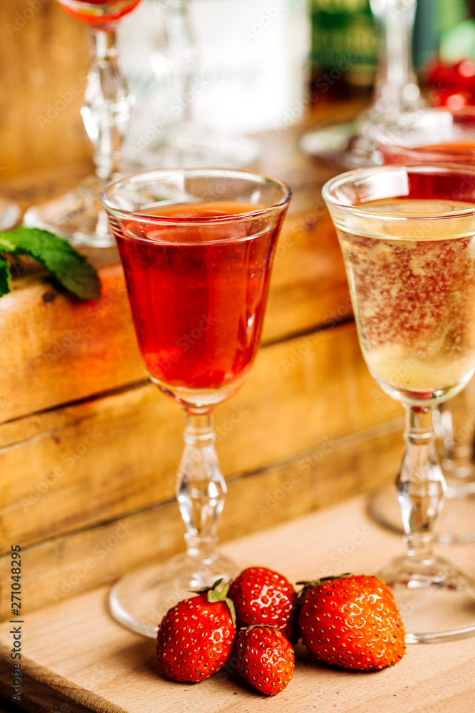 set with different drinks on interior background set with different drinks on interior background