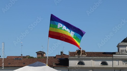Peace flag on the sky in italy