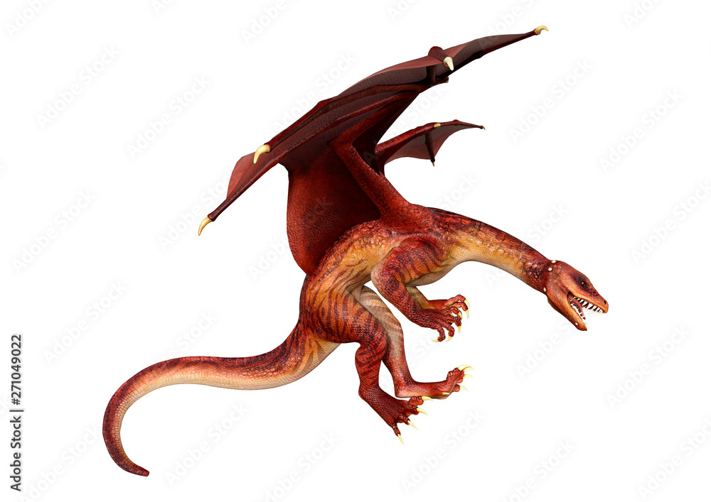 Fototapeta premium 3D Rendering Fairy Tale Dragon on White