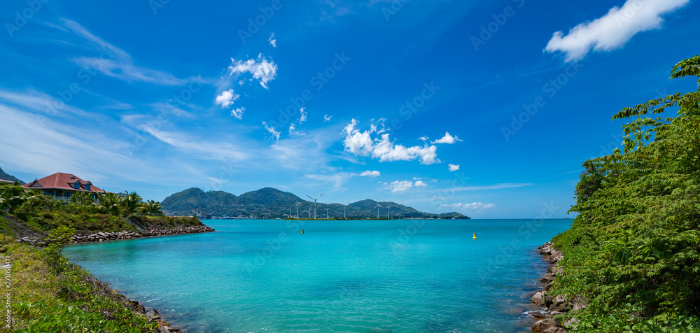 Fototapeta premium View of Eden Island Mahe Seychelles at sunny weather