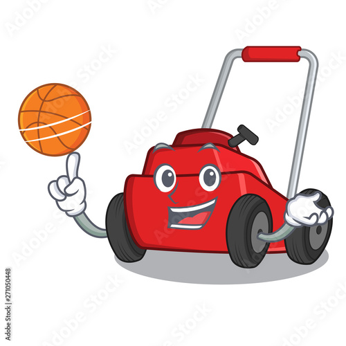 With basketball lawnmower in the a mascot shape