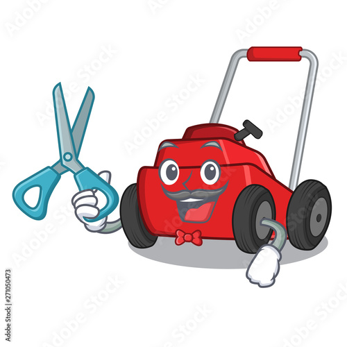 Barber lawnmower in the a mascot shape