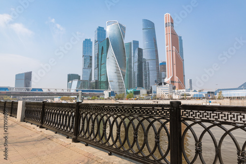 Moscow. Russia. 06/02/2019 Moscow City skyline. Moscow International Business Centre at day time with Moskva river. Panoramic view of business center Moscow City © Alexey Tyurin
