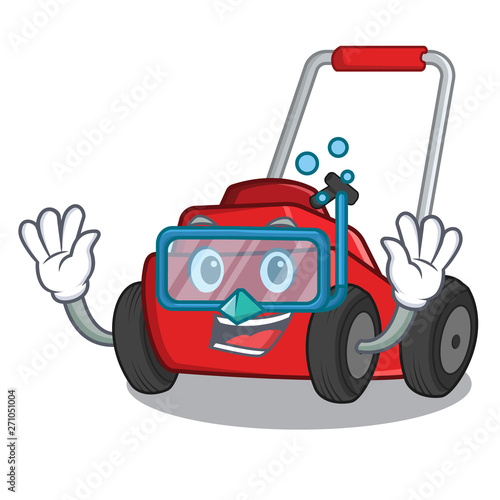 Diving lawnmower isolated with in the cartoon