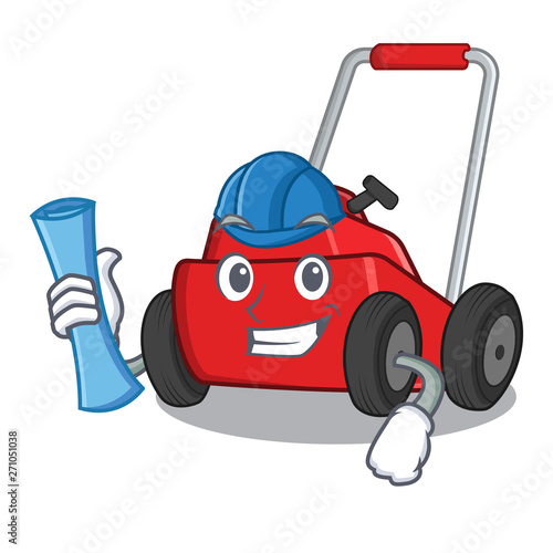 Architect lawnmower isolated with in the cartoon