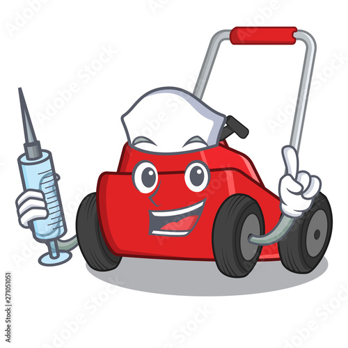 Nurse lawnmower isolated with in the cartoon