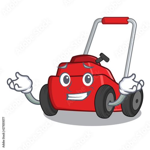 Grinning lawnmower isolated with in the cartoon