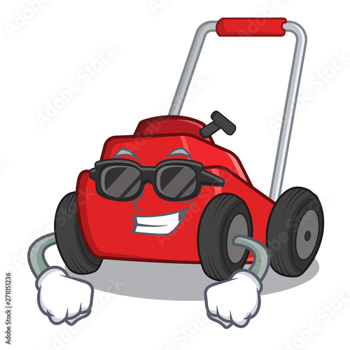 Super cool lawnmower isolated with in the cartoon