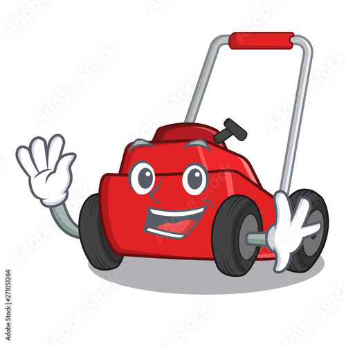Waving lawnmower isolated with in the cartoon