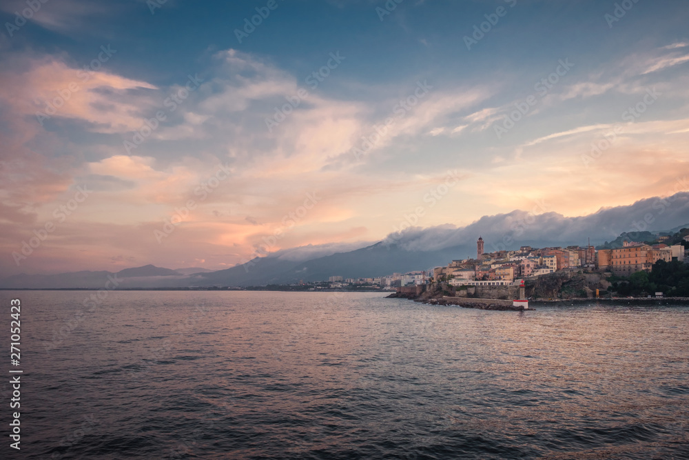 Evening light on the old port at Bastia In Corsica