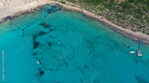 Fototapeta Naklejka Na Ścianę i Meble -  Aerial drone bird's eye view photo of tropical caribbean paradise bay and lagoon with white sandy beach and turquoise clear sea