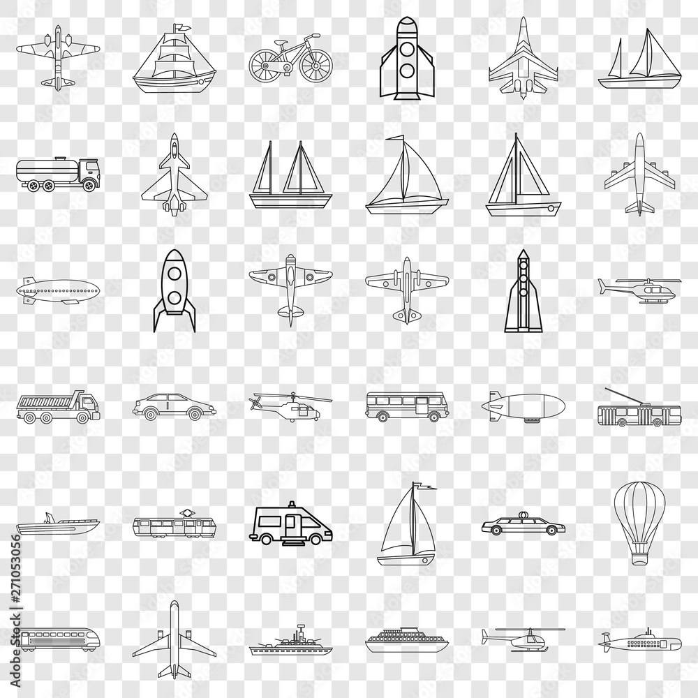 Yacht icons set. Outline style of 36 yacht vector icons for web for any design