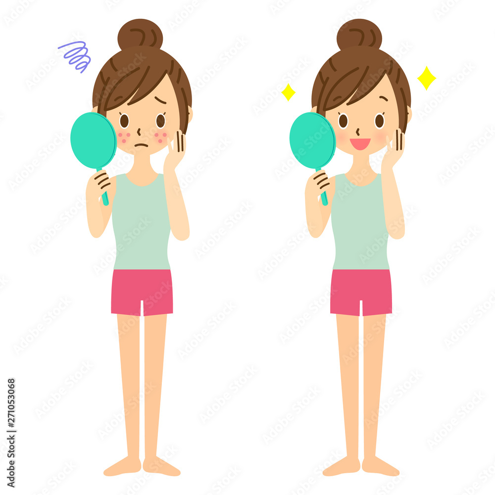 ニキビを気にする女性 before after ニキビを気にする女性 before after