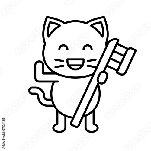 Cute Cat avatar vector illustration, line icon editable stroke